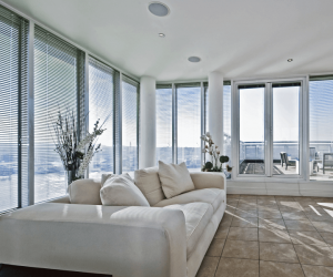 living room with large windows